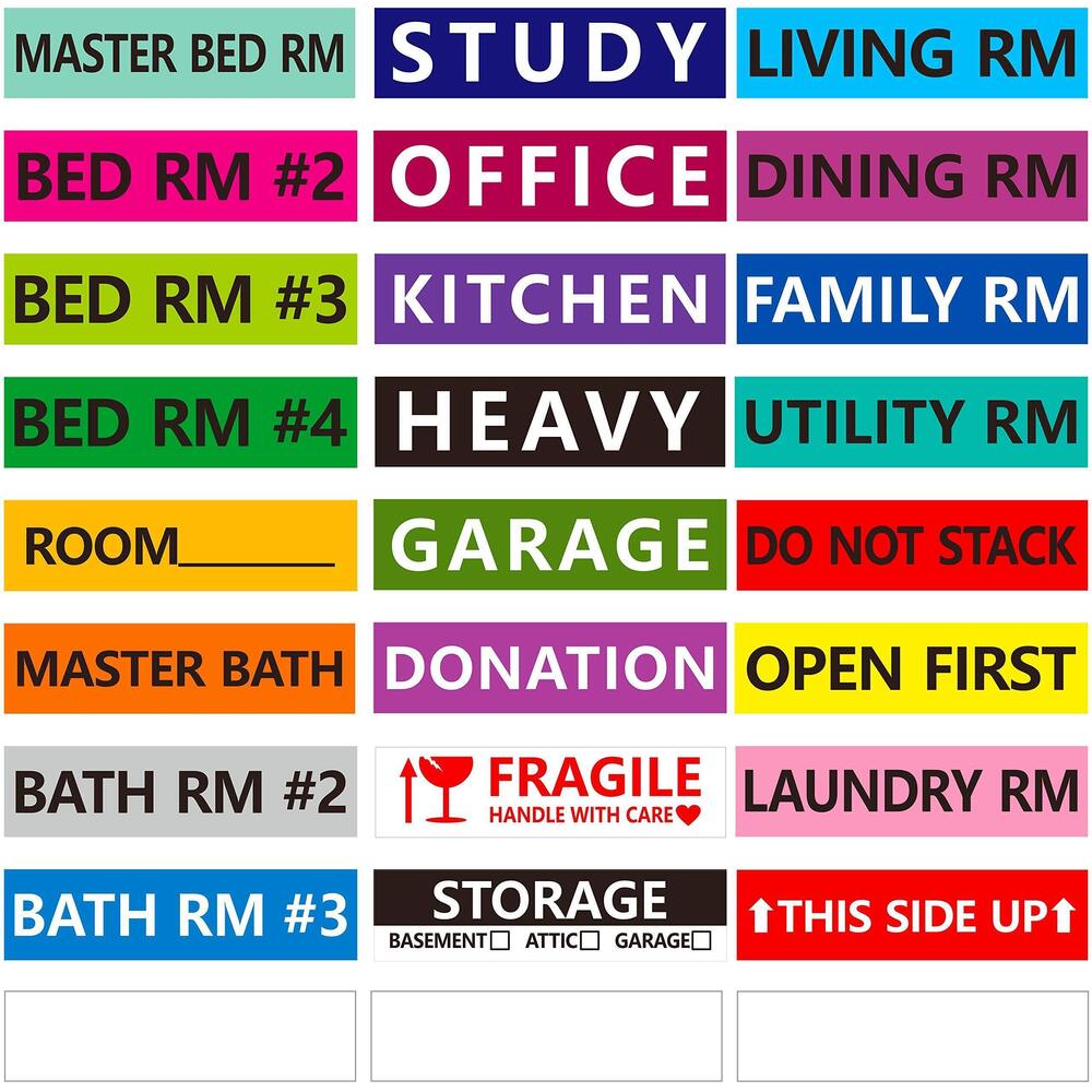 2074 1200 Pcs 25 Designs Pre-Printed Color-Coded Home Moving Box Labels